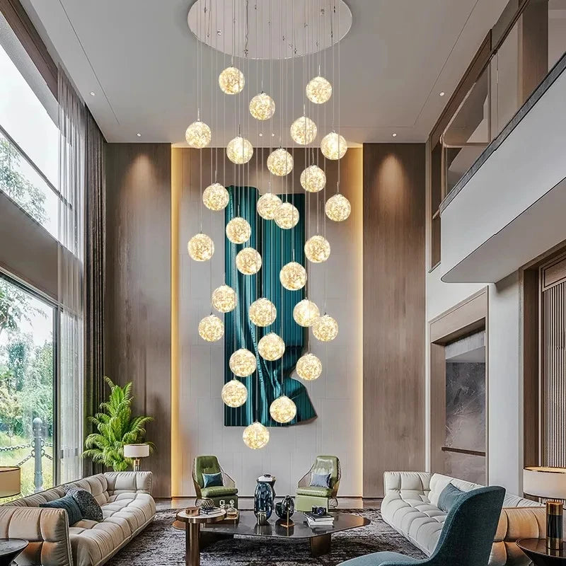 Glass cascade chandelier at 19.7 in diameter with 24 lit heads