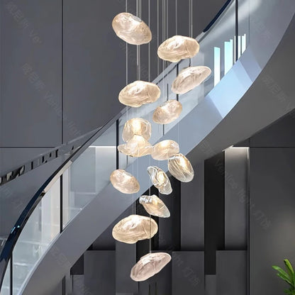Five head glass chandelier in warm white light with cord pendant mounting