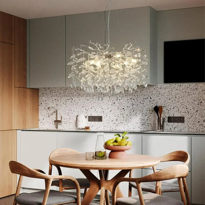 Round crystal branch chandelier at 17.7 in across in silver chrome