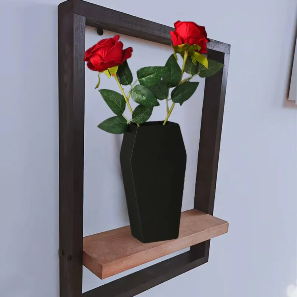 3D printed black coffin minimalist dried flower vase art décor