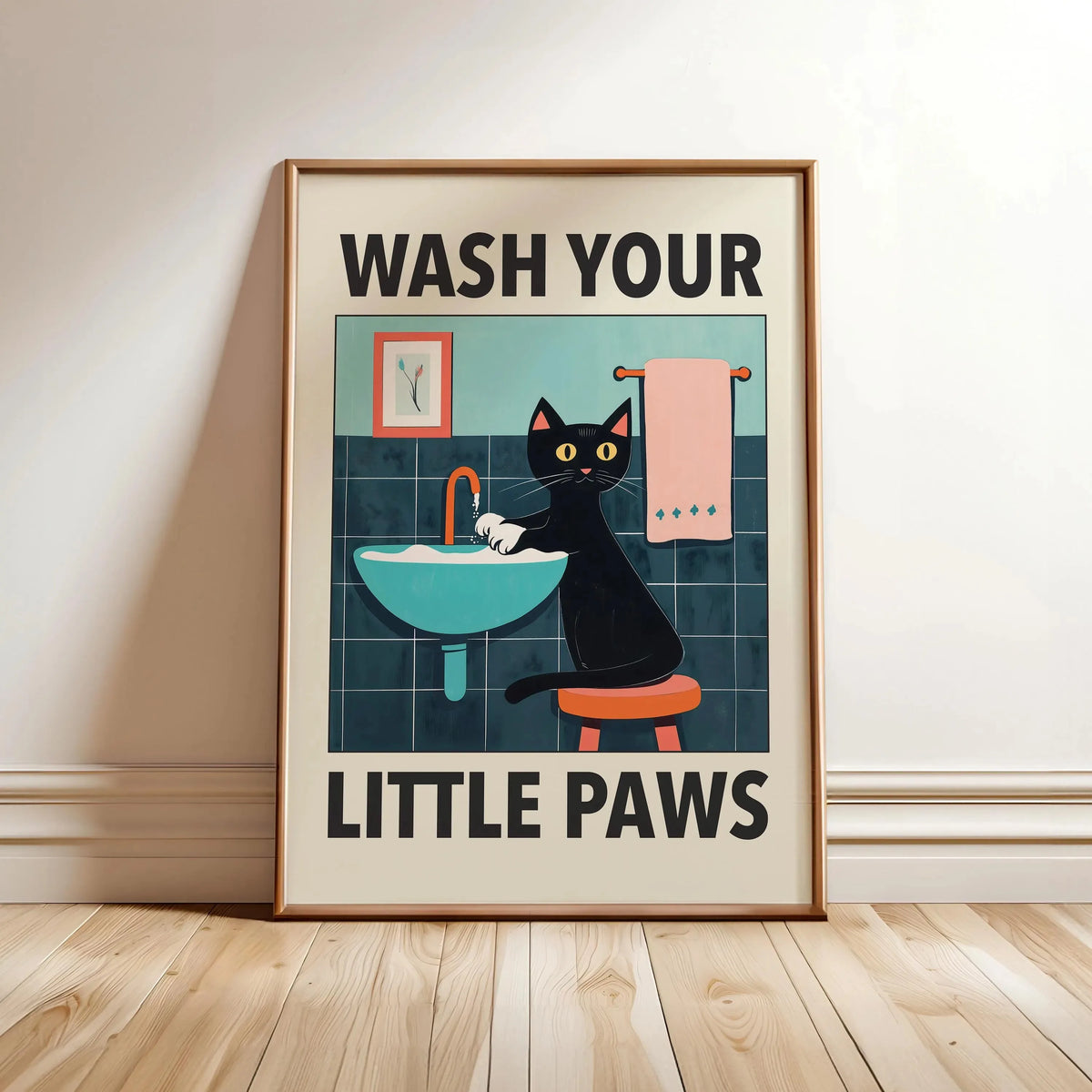 Wash Your Paws Black Cat Bathroom Canvas Wall Art