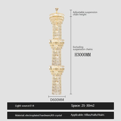Five layer crystal chandelier, 27.6 inch diameter, in a villa atrium