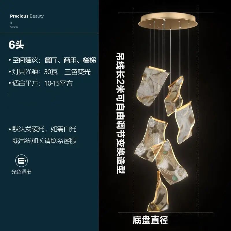 Twelve head streamer chandelier for a living room ceiling