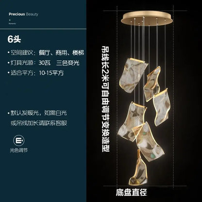 Twelve head streamer chandelier for a living room ceiling