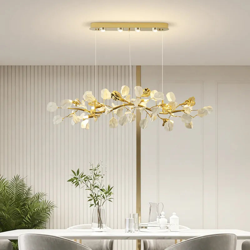 Round glass leaf chandelier at 23.6 in across with LED bulbs included
