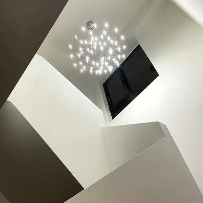 Golden starry sky chandelier measuring 23.6 inches across on a cord suspension