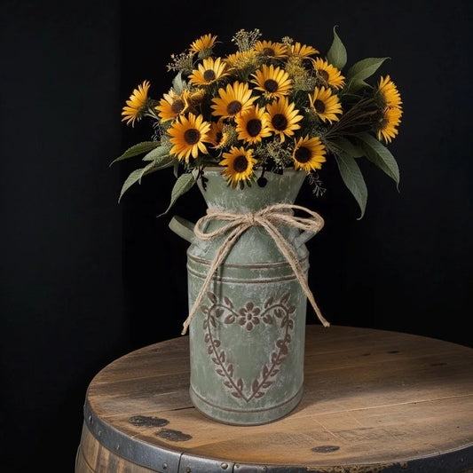 Blue-gray vintage metal bow ribbon vase for dried flower display