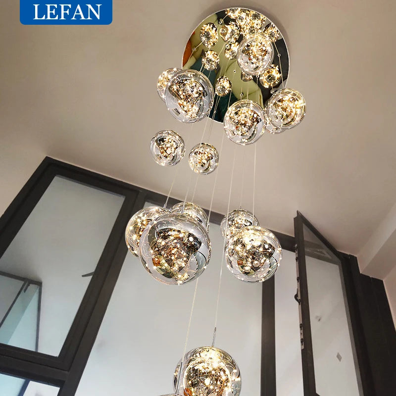 Globe chandelier with 24 glass balls on a 31.5 in diameter iron frame