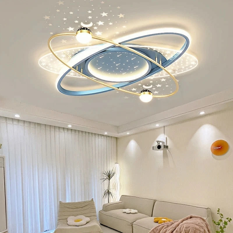 Plated starry sky chandelier with small points of light across a metal disc