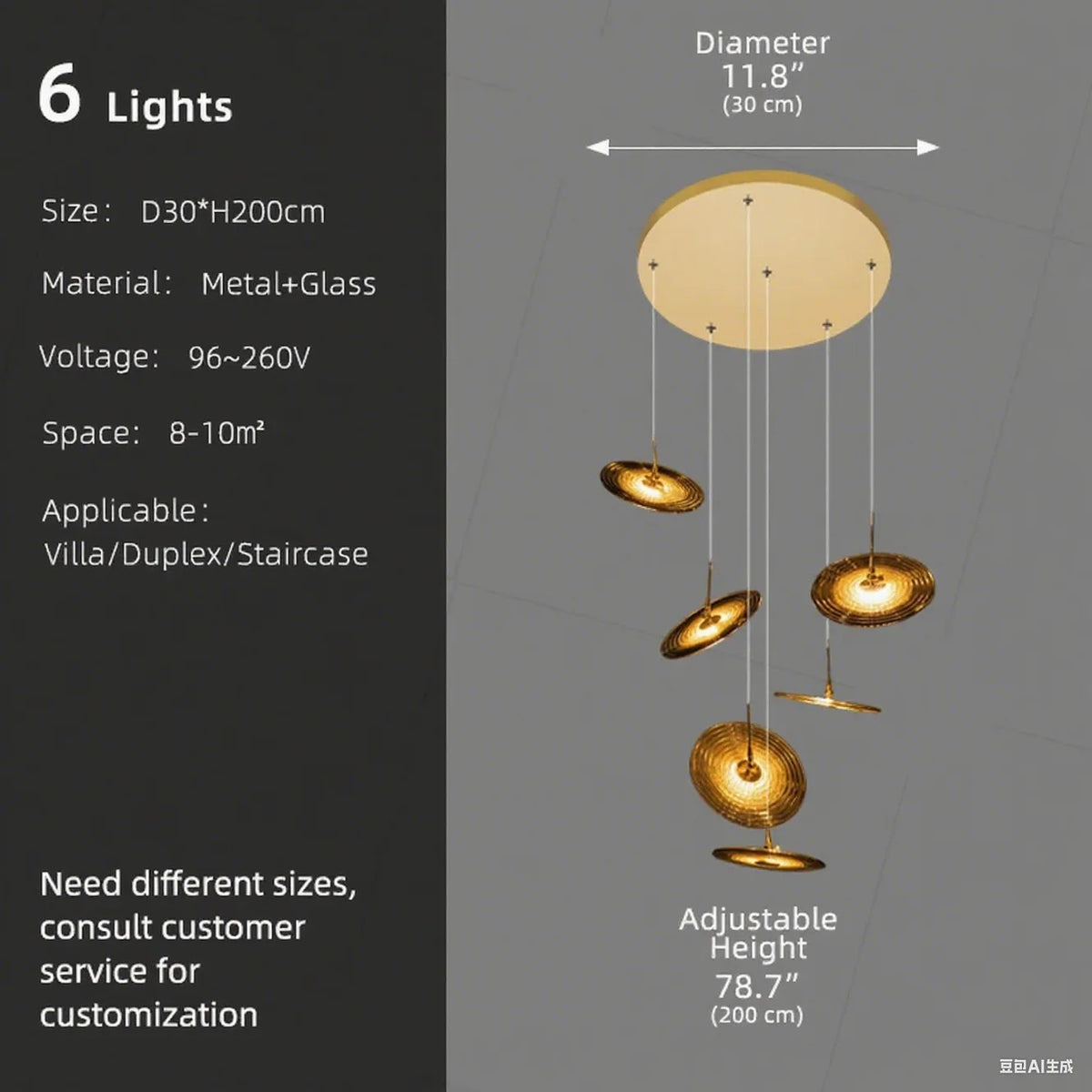 Spiral chandelier with neutral 4000K light and plated hardware