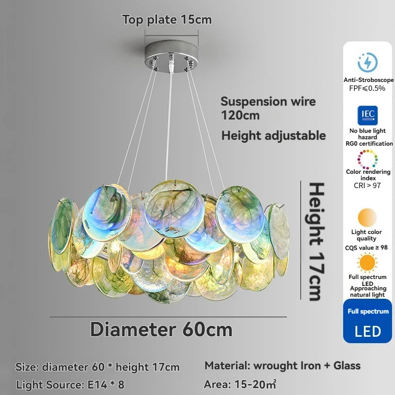 Linear green glass chandelier measuring 47.2 in (120 cm) long
