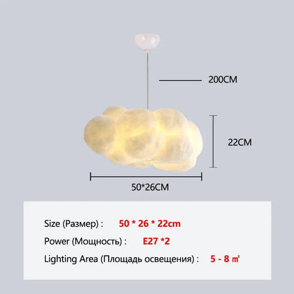 Soft sculptural cloud pendant at 31.5 in long in tricolor light