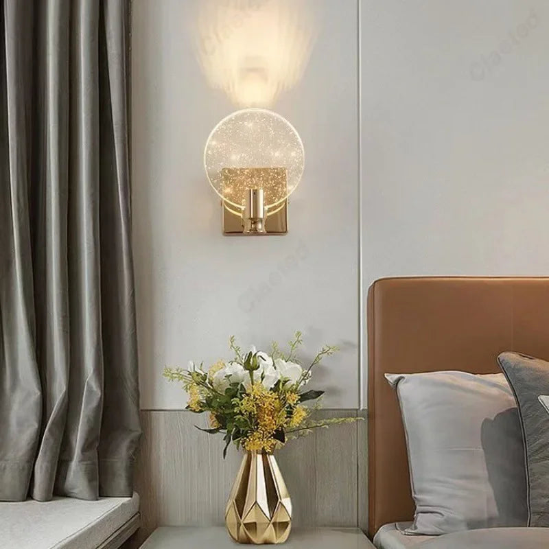 crystal bathroom wall sconce, installed in a room interior setting