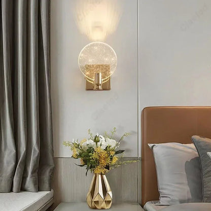 crystal bathroom wall sconce, installed in a room interior setting