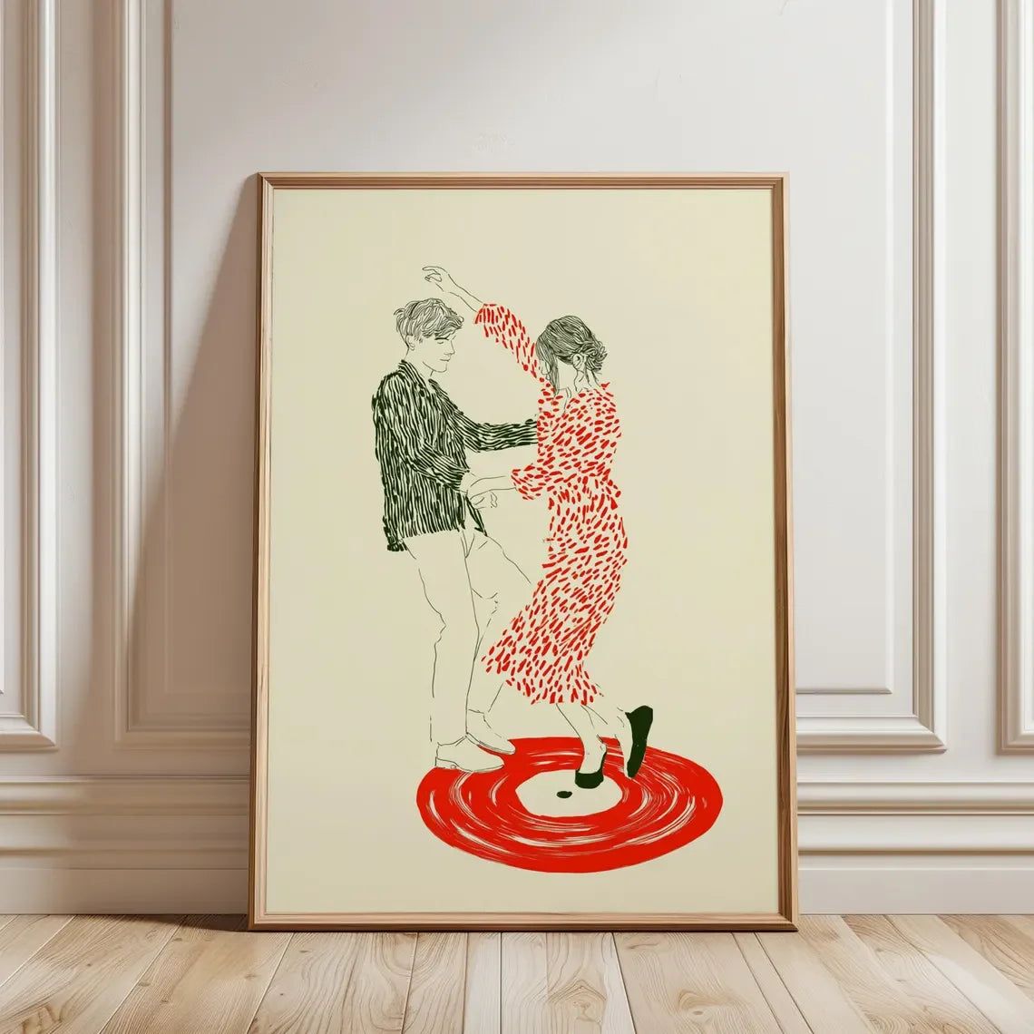 Retro Dancing Couple Record Player Canvas Wall Art