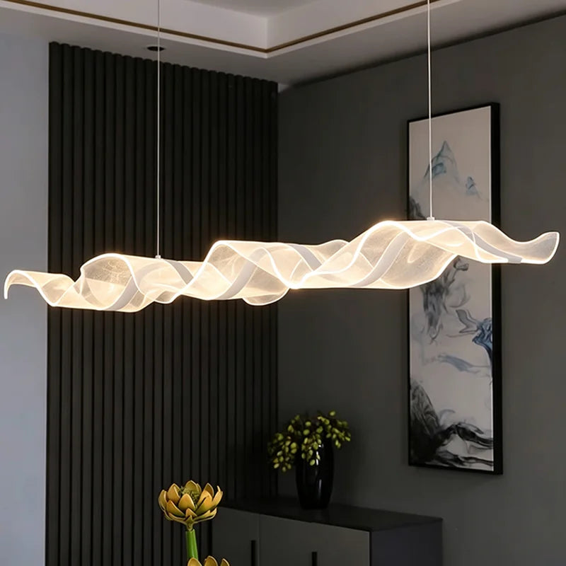 Linear LED chandelier with a 59.1 in adjustable cord pendant height