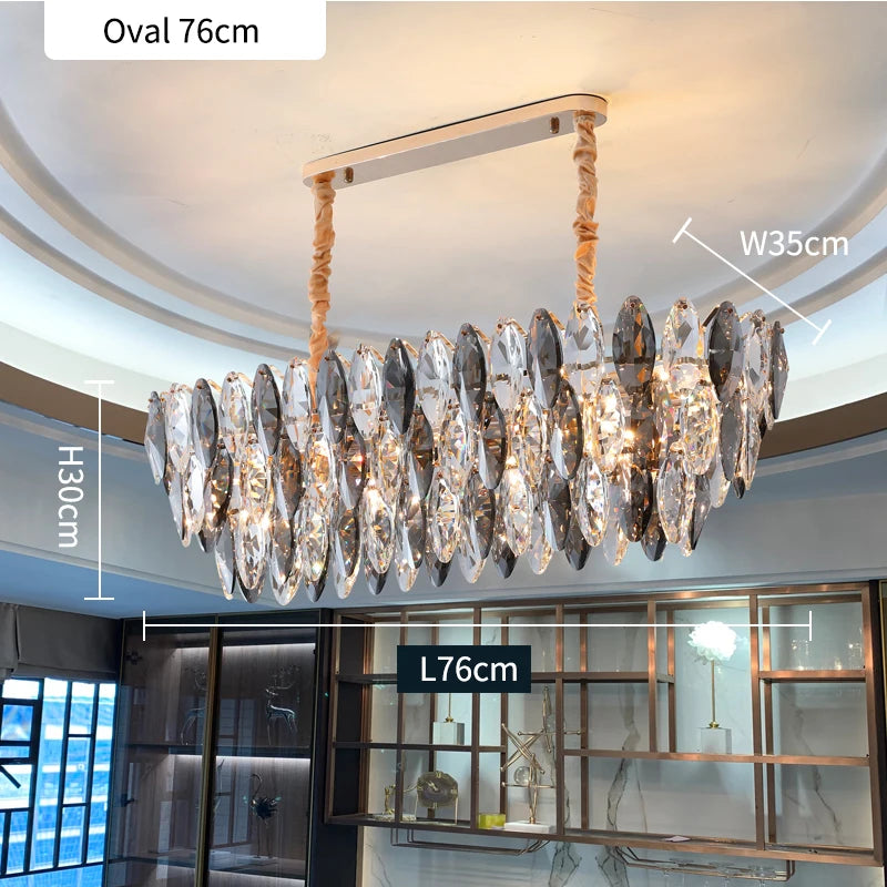 Linear crystal chandelier at 35.4 in length with cool white light