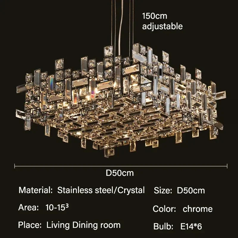 Linear crystal chandelier with E14 LED bulbs included, wired 90 to 260V