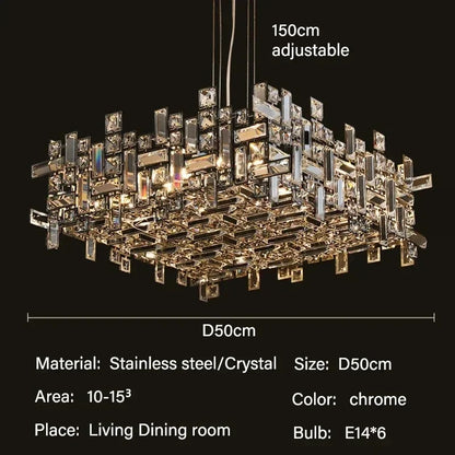Linear crystal chandelier with E14 LED bulbs included, wired 90 to 260V