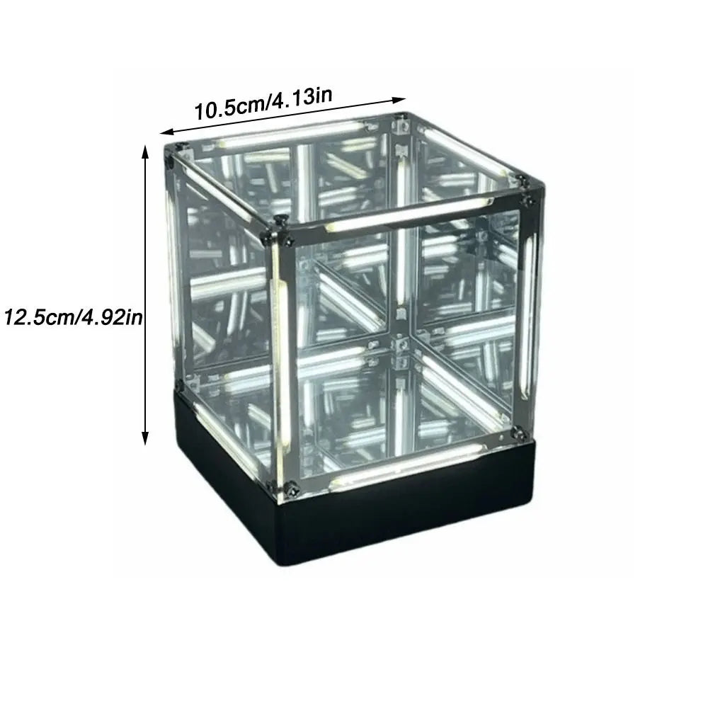 Maglev LED lamp side profile showing levitating cube floating height