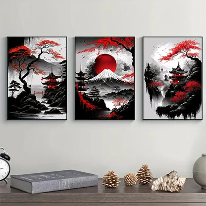 Japanese Ink Landscape 3-Piece Canvas Wall Art Set