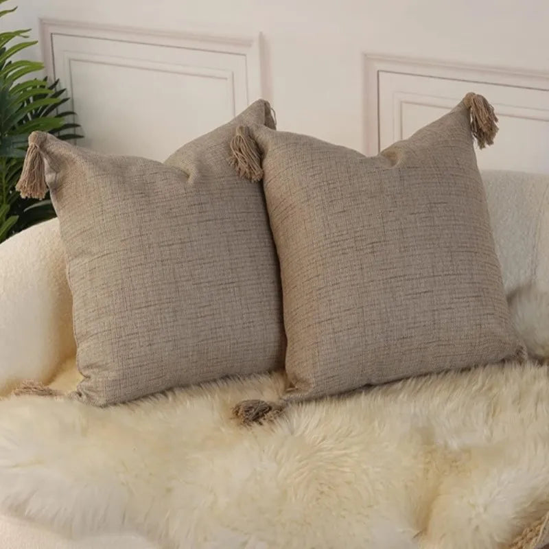 Linen Tassel Lumbar Pillow Cover — styling detail