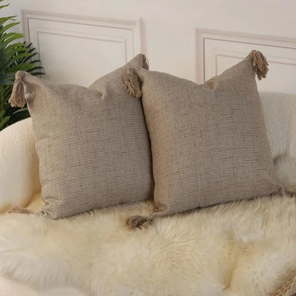 Linen Tassel Lumbar Pillow Cover — styling detail
