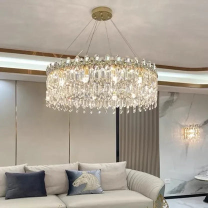 Chrome crystal ring chandelier, 31.5 inch circle, on a chain suspension