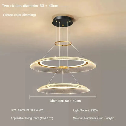 Three tier spiral ring chandelier in hot bent gold aluminum