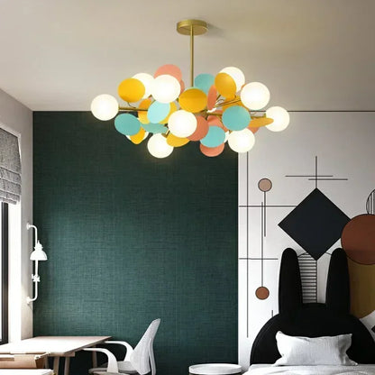 Single globe flower branch pendant in painted colored metal