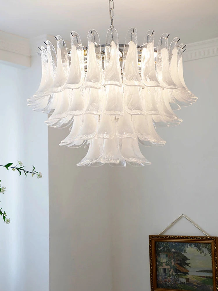 Vintage Italian glass chandelier casting light upward and downward