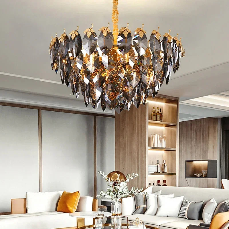 Smokey crystal chandelier at 23.6 in (60 cm) with stainless steel arms