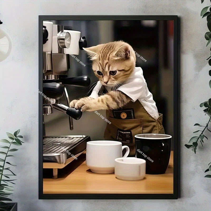 Coffee Lover Cartoon Animal Canvas Wall Art