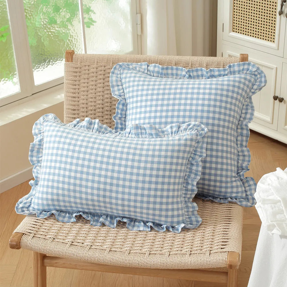 French Ruffle Cotton Pillow Cover — styling detail