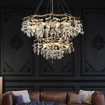 Four head gold crystal chandelier with wrought iron structure