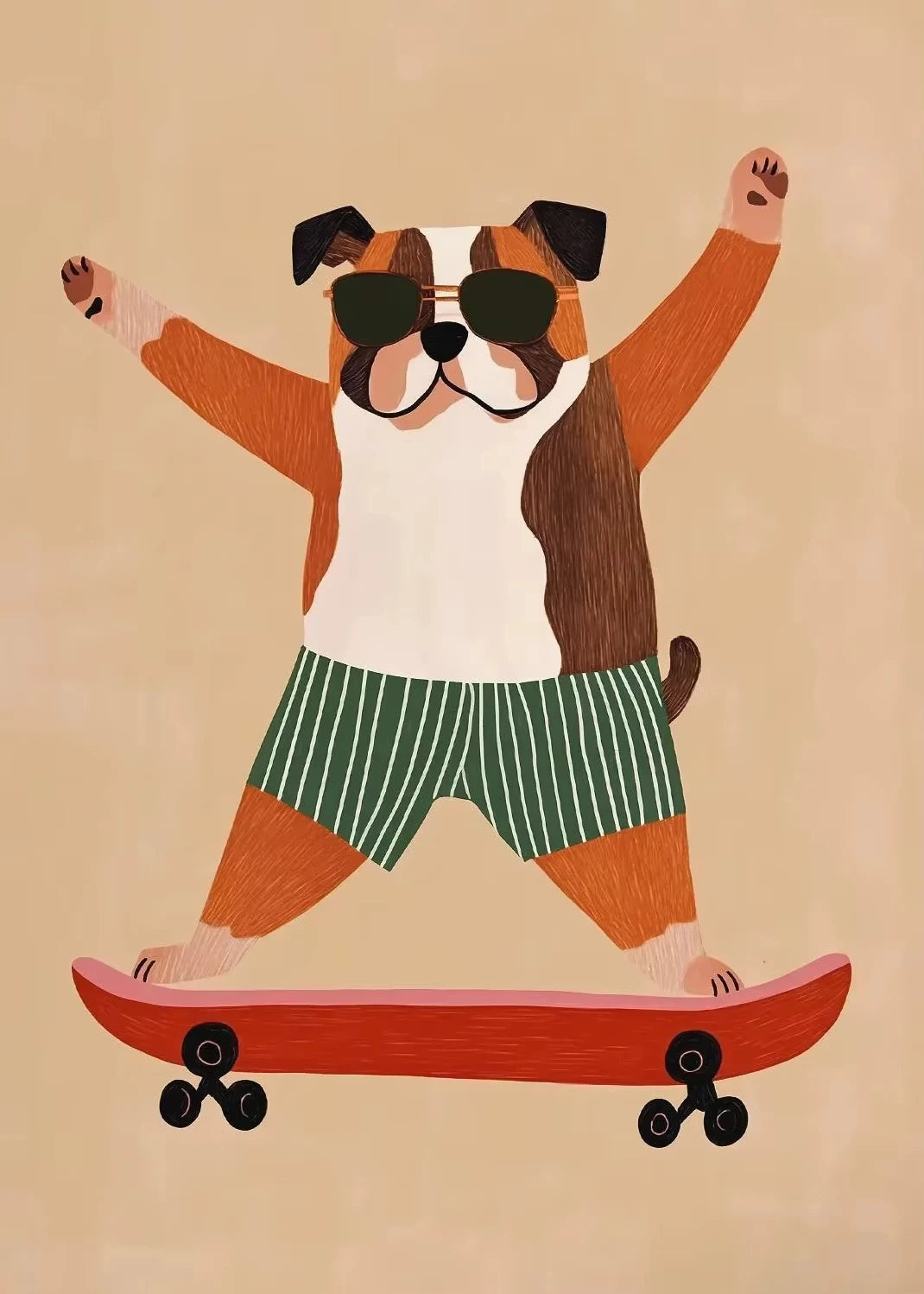 Cute Skateboard Animals Kids Canvas Wall Art Print