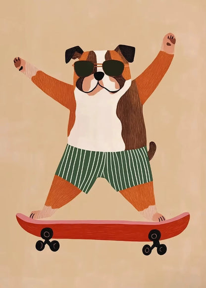 Cute Skateboard Animals Kids Canvas Wall Art Print