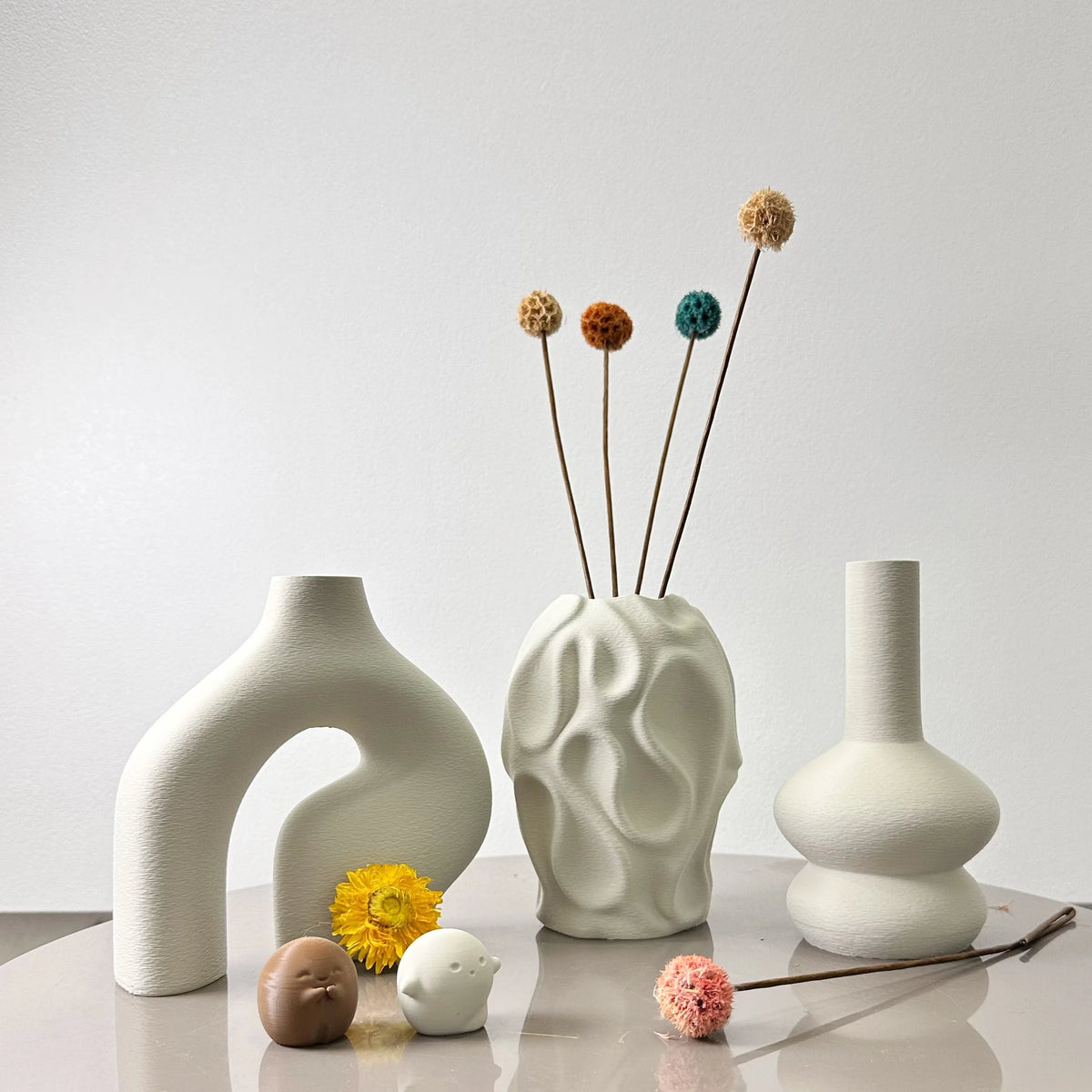 Bohemian 3-piece Nordic vase set in green geometric shapes