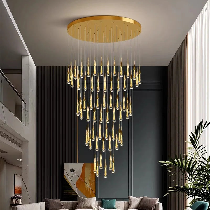 Crystal cluster chandelier with 28 lights in a spiral arrangement