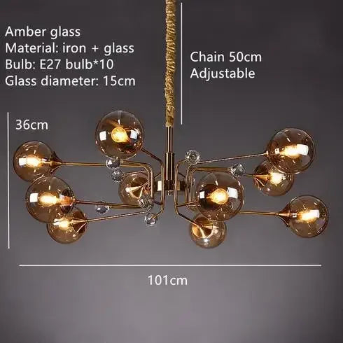 Clear glass bubble chandelier rated for 90 to 260V with E14 LED bulbs