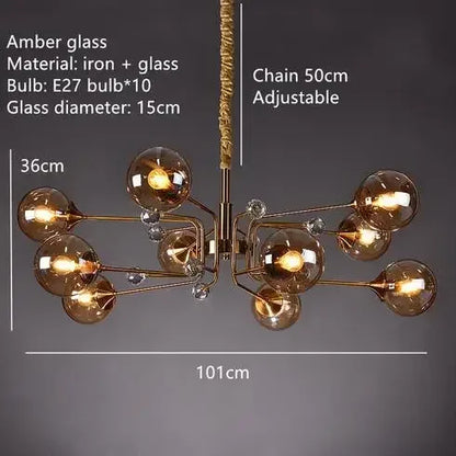 Clear glass bubble chandelier rated for 90 to 260V with E14 LED bulbs
