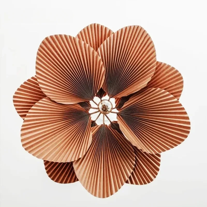 Flower shaped paper fan ceiling light with a flush mount fitting