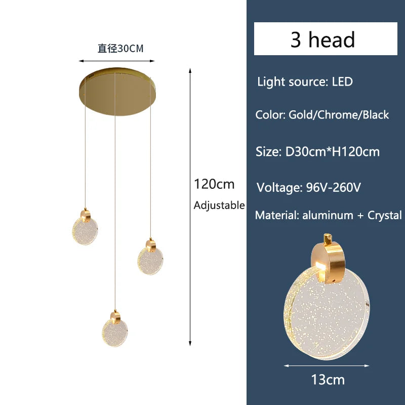 Push button switched crystal chandelier with LED light sources