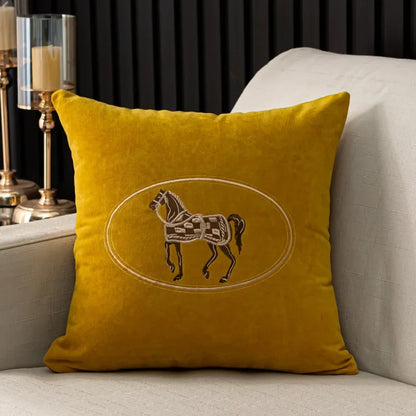 Embroidered Horse Throw Pillow Cover