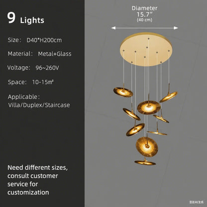 Nine light glass staircase chandelier with touch on off switch