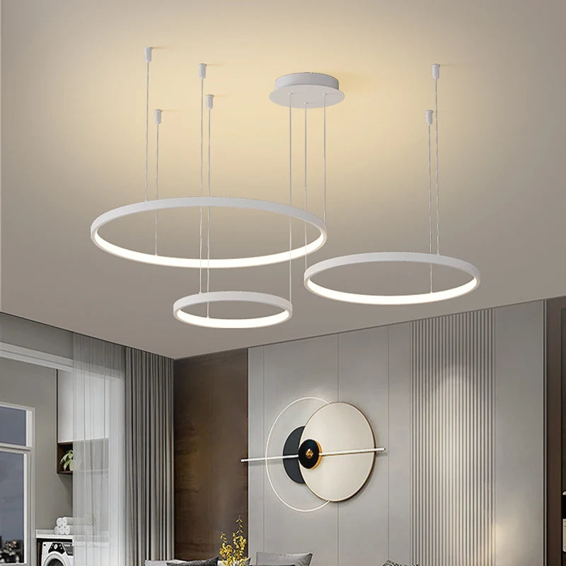 Five ring acrylic chandelier wired for 90 to 260V with remote control