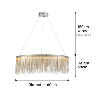Silver chain chandelier, 50 by 80 cm, with up and down metal shade