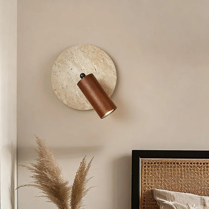 stone wall sconce, side profile showing mounting depth
