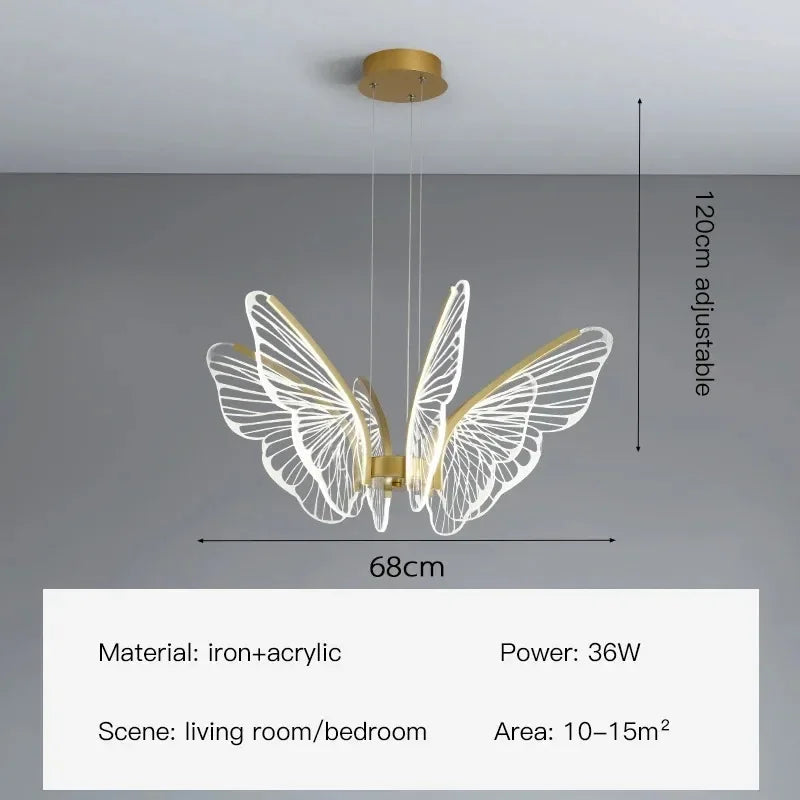 Eight light butterfly chandelier on an adjustable chain pendant