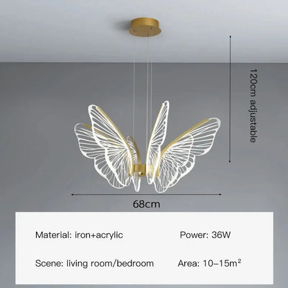 Eight light butterfly chandelier on an adjustable chain pendant